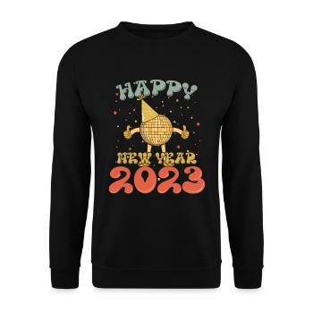 Groovy New Year Happy New Year 2023 Hello 2023 - Unisex Pullover - Schwarz - Vorne - Alina (178cm) & Michal (187cm)