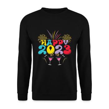 Retro New Year 2023 Hello 2023 Groovy New Year - Unisex Sweatshirt - black - Front - Alina (178cm) & Michal (187cm)