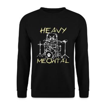 Rocker Kawaii Cat Heavy Meow Metal Music Lover - Unisex Pullover - Schwarz - Vorne - Alina (178cm) & Michal (187cm)