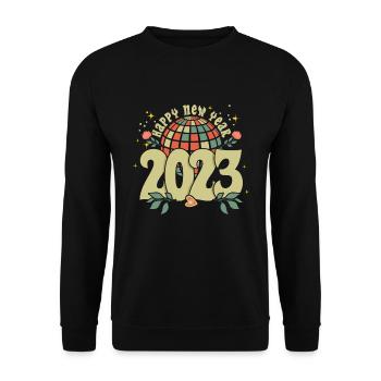 Rétro 2023 Hello 2023 Groovy New Year Vintage - Sweat-shirt Unisexe - noir - Devant - Alina (178cm) & Michal (187cm)