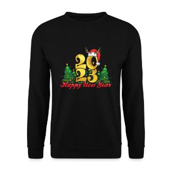 Christmas Happy New Year 2023 Hello 2023 New Year - Unisex Sweatshirt - black - Front - Alina (178cm) & Michal (187cm)