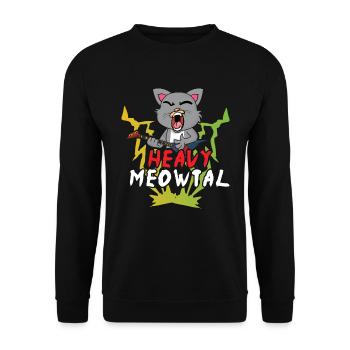 Cute Cat Heavy Meow Metal Music Lover Guitar - Unisex Pullover - Schwarz - Vorne - Alina (178cm) & Michal (187cm)