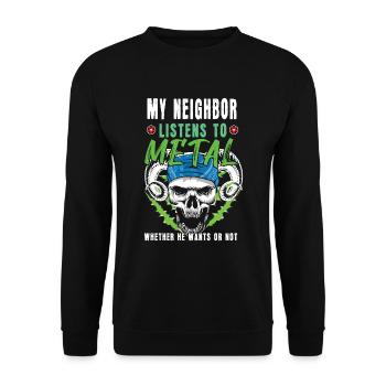 Neighbor Listens To Metal Skeleton Bone Metal Love - Unisex Pullover - Schwarz - Vorne - Alina (178cm) & Michal (187cm)