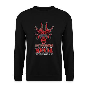 Scary Skeleton Bone Neighbor Listens To Metal Love - Unisex Pullover - Schwarz - Vorne - Alina (178cm) & Michal (187cm)