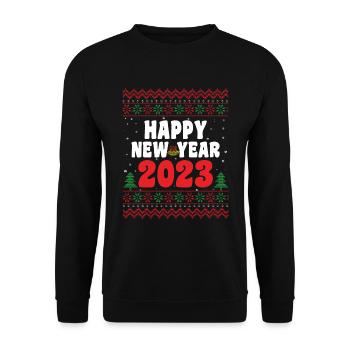 Ugly Christmas Happy New Year 2023 Hello New Year - Unisex Pullover - Schwarz - Vorne - Alina (178cm) & Michal (187cm)