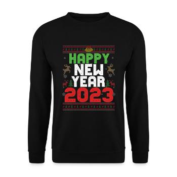 Happy New Year 2023 Hello New Year Ugly Christmas - Unisex Pullover - Schwarz - Vorne - Alina (178cm) & Michal (187cm)