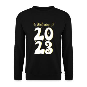 Bienvenue 2023 Bonne année Bonjour Nouvel An 2023 - Sweat-shirt Unisexe - noir - Devant - Alina (178cm) & Michal (187cm)