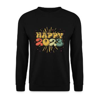 Retro Vintage New Year 2023 Hello 2023 Groovy 2023 - Unisex Sweatshirt - black - Front - Alina (178cm) & Michal (187cm)