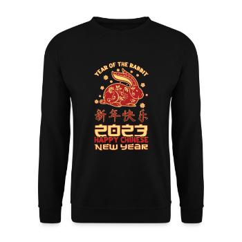 Floral Year Of Rabbit 2023 Happy Chinese New Year - Unisex Pullover - Schwarz - Vorne - Alina (178cm) & Michal (187cm)