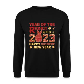 Flower Year Of Rabbit 2023 Happy Chinese New Year - Unisex Pullover - Schwarz - Vorne - Alina (178cm) & Michal (187cm)