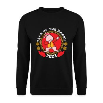 Cute Dabbing Rabbit Chinese New Year 2023 New Year - Unisex Pullover - Schwarz - Vorne - Alina (178cm) & Michal (187cm)