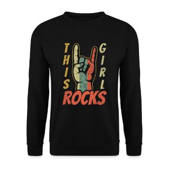 Vintage Retro Rock Sign Rock Hand Metal Rocks Girl - Unisex Pullover - Schwarz - Vorne - Alina (178cm) & Michal (187cm)