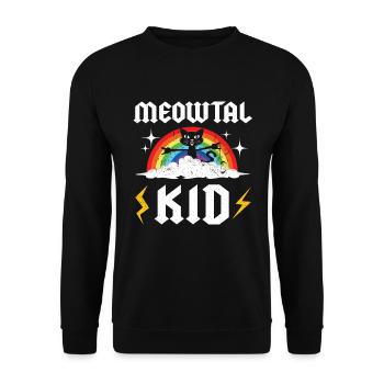 Music Love Rainbow Cat Kawaii Heavy Meow Metal Kid - Unisex Pullover - Schwarz - Vorne - Alina (178cm) & Michal (187cm)