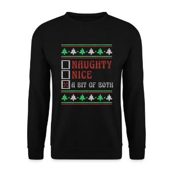 Bit Both Naughty Nice Joke Funny Ugly Christmas - Unisex Pullover - Schwarz - Vorne - Alina (178cm) & Michal (187cm)
