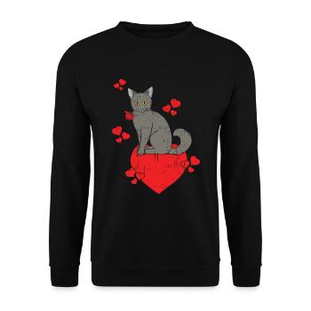 Love Cat Lover Rose Hearts Day Valentines - Unisex Pullover - Schwarz - Vorne - Alina (178cm) & Michal (187cm)