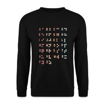 Retro-Buchstaben-Braille-Sprache Braille-Alphabet - Unisex Pullover - Schwarz - Vorne - Alina (178cm) & Michal (187cm)