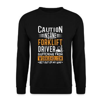 Achtung Gabelstaplerfahrer Fahrer Trucker Gabelstapler - Unisex Pullover - Schwarz - Vorne - Alina (178cm) & Michal (187cm)