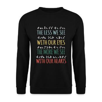 Weniger sehen wir Augen Mehr Herz Braille Alphabet Retro - Unisex Pullover - Schwarz - Vorne - Alina (178cm) & Michal (187cm)