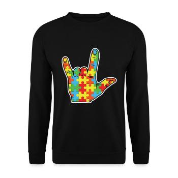 Hand Sign Rock Puzzle Sensibilisation spéciale à l’autisme - Sweat-shirt Unisexe - noir - Devant - Alina (178cm) & Michal (187cm)