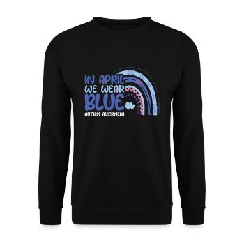 Regenbogen im April Blau für den Monat des Autismus-Bewusstseins - Unisex Pullover - Schwarz - Vorne - Alina (178cm) & Michal (187cm)