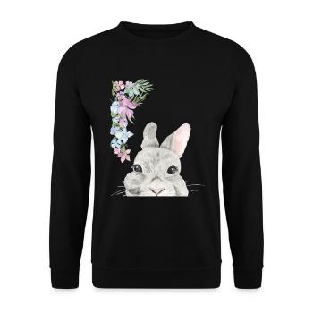 Rabbit's head with flowers - Unisex Sweatshirt - black - Front - Alina (178cm) & Michal (187cm)