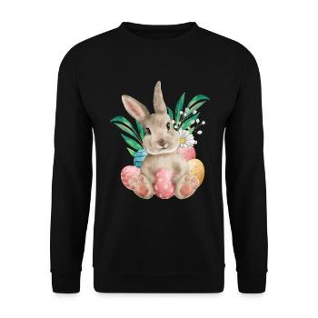 Aquarell-osterhase Und -eier - Unisex Pullover - Schwarz - Vorne - Alina (178cm) & Michal (187cm)