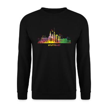 Stadtbild Stuttgart Skyline Bunt Stuttgarter - Unisex Pullover - Schwarz - Vorne - Alina (178cm) & Michal (187cm)