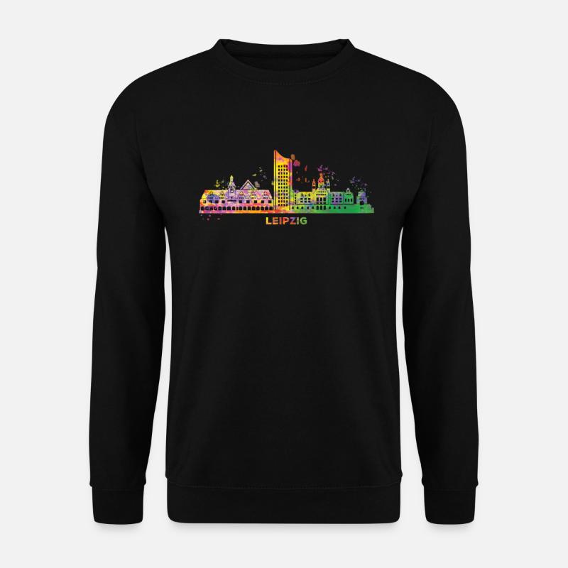 Leipziger Skyline Bunt Stadtbild Leipzig - Unisex Pullover - Schwarz