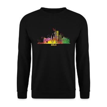 Kölner Skyline Bunt Stadtbild Köln - Unisex Pullover - Schwarz - Vorne - Alina (178cm) & Michal (187cm)