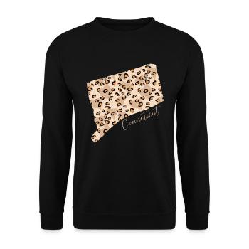 Leopard Print Map State of Cenneticut - Unisex Sweatshirt - black - Front - Alina (178cm) & Michal (187cm)