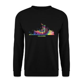 Kölner Skyline Bunt Stadtbild Köln - Unisex Pullover - Schwarz - Vorne - Alina (178cm) & Michal (187cm)