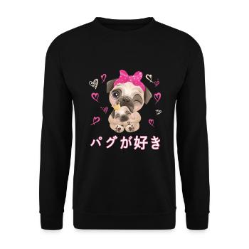 Ich Liebe Möpse Liebe Mama Mops - Unisex Pullover - Schwarz - Vorne - Alina (178cm) & Michal (187cm)