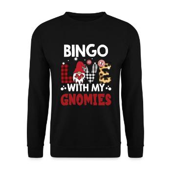 Bingo Liebe Mit Meinen Gnomies Buffalo Plaid Bingo - Unisex Pullover - Schwarz - Vorne - Alina (178cm) & Michal (187cm)