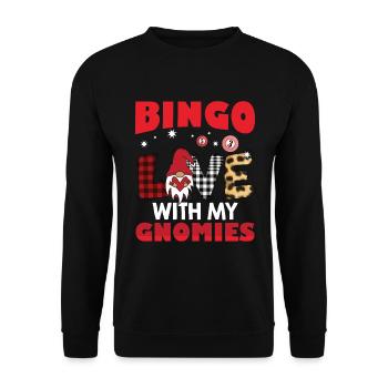 Bingo Liebe Mit Meinen Gnomies Buffalo Plaid Bingo - Unisex Pullover - Schwarz - Vorne - Alina (178cm) & Michal (187cm)