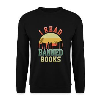 Ich lese verbotenes Buch Retro Vintage Lover Leser Lesen - Unisex Pullover - Schwarz - Vorne - Alina (178cm) & Michal (187cm)