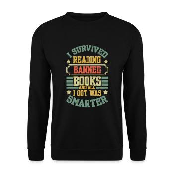 Überlebte Lektüre Verbotener Buchliebhaber Retro Lesen - Unisex Pullover - Schwarz - Vorne - Alina (178cm) & Michal (187cm)