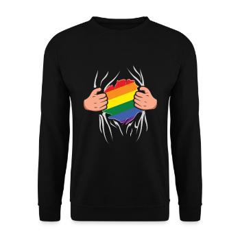 Super Gay LGBTQ Regenbogen LGBT Pride Monat - Unisex Pullover - Schwarz - Vorne - Alina (178cm) & Michal (187cm)