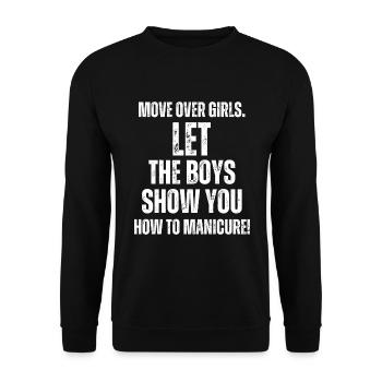 Place là, les filles - prothésistes ongulaires - Sweat-shirt Unisexe - noir - Devant - Alina (178cm) & Michal (187cm)