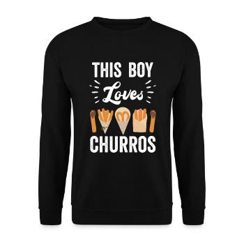 Ce garçon aime les churros Drôles de churros - Sweat-shirt Unisexe - noir - Devant - Alina (178cm) & Michal (187cm)