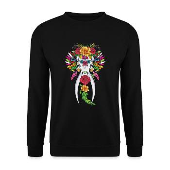 Elefant Tier Blumenmuertos Tag von Halloween - Unisex Pullover - Schwarz - Vorne - Alina (178cm) & Michal (187cm)