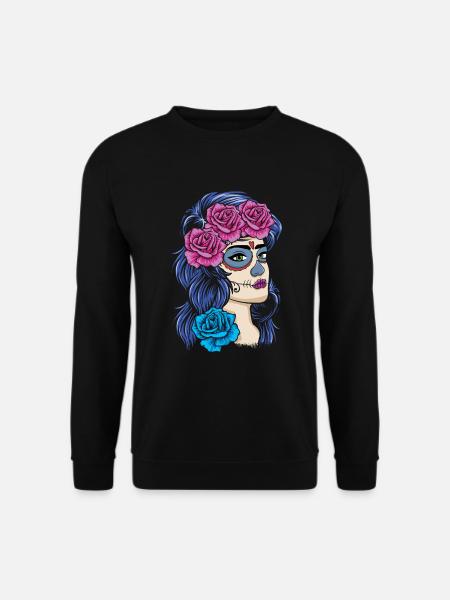 La Catrina Mexiko Blumenmuertos Tag der Toten - Unisex Pullover - Schwarz