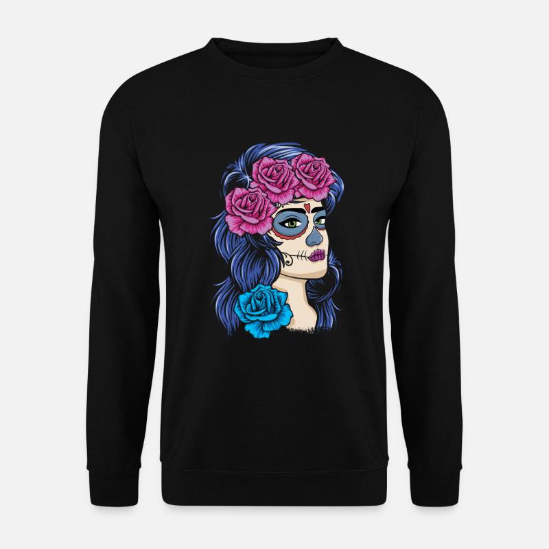 La Catrina Mexiko Blumenmuertos Tag der Toten - Unisex Pullover - Schwarz