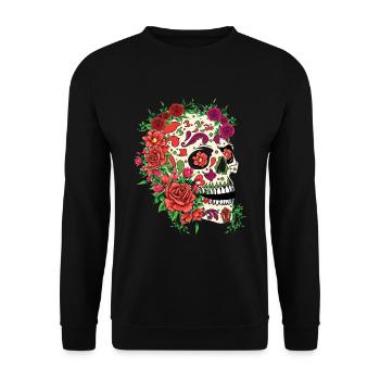 Mexico Mexican Floral Skeleton Muertos Day Of Dead - Unisex Sweatshirt - black - Front - Alina (178cm) & Michal (187cm)