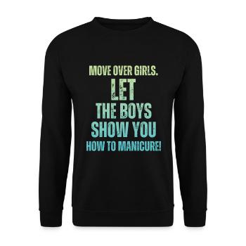 Place là, les filles - prothésistes ongulaires - Sweat-shirt Unisexe - noir - Devant - Alina (178cm) & Michal (187cm)
