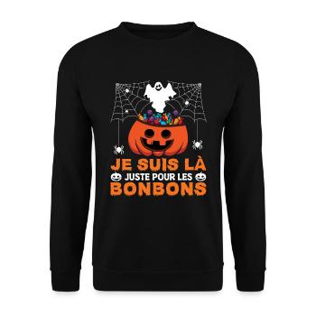 Ici pour Candy Trick Treat Pumpkin Lazy Halloween - Sweat-shirt Unisexe - noir - Devant - Alina (178cm) & Michal (187cm)