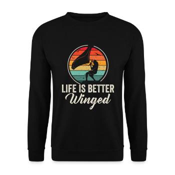 Life Is Better Winged Wing Foil Wings - Unisex Sweatshirt - black - Front - Alina (178cm) & Michal (187cm)