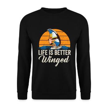 Life Is Better Winged Wing Foil Wings - Unisex Sweatshirt - black - Front - Alina (178cm) & Michal (187cm)