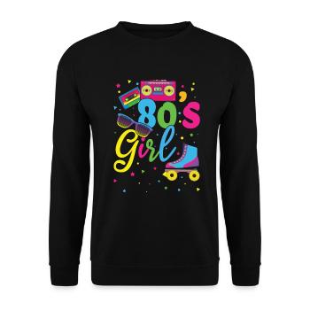Für Mädchen 80er Karneval 80 Retro Party Jahr 1980 - Unisex Pullover - Schwarz - Vorne - Alina (178cm) & Michal (187cm)