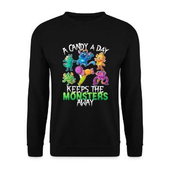 One candy a day Monster Funny Halloween - Unisex Sweatshirt - black - Front - Alina (178cm) & Michal (187cm)