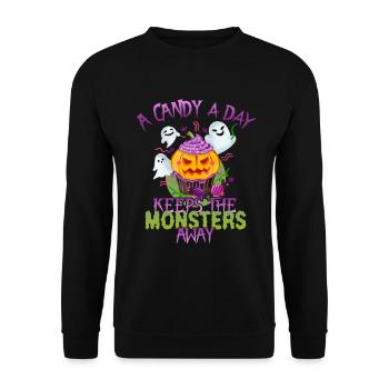 Eine Süßigkeit Pro Tag Monster Lustiges Halloween - Unisex Pullover - Schwarz - Vorne - Alina (178cm) & Michal (187cm)